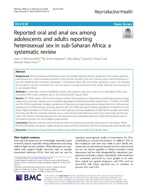 Heterosexual Anal and Oral Sex in Adolescents and Adults in the。